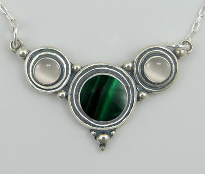 Sterling Silver Necklace Malachite And White Moonstone